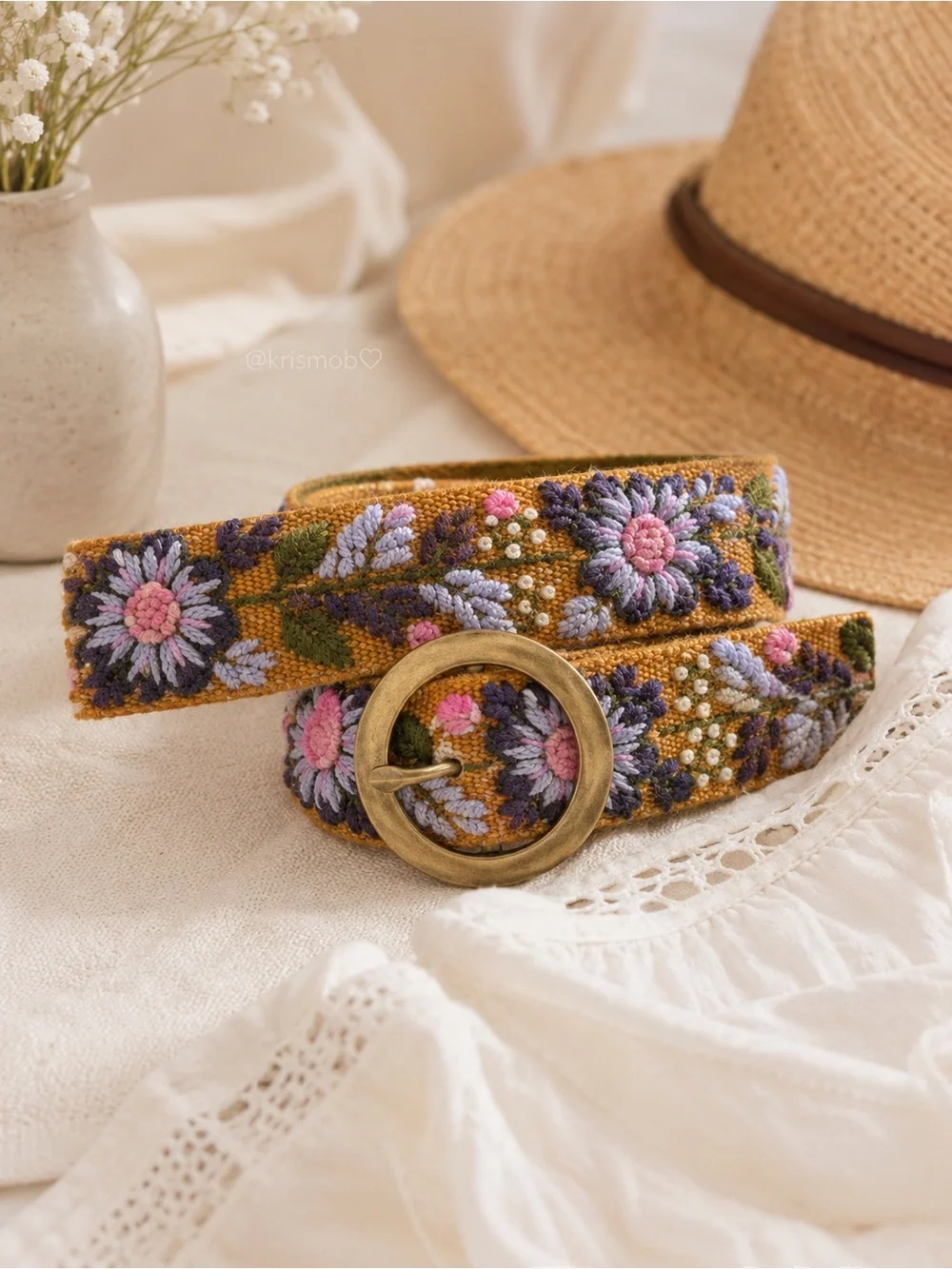 Artisan Embroidered Floral Boho Belt | Adjustable S–XL